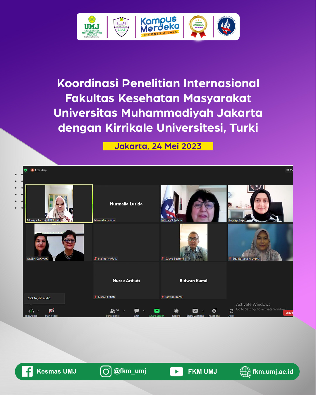 Koordinasi Penelitian Internasional Fakultas Kesehatan Masyarakat Universitas Muhammadiyah Jakarta dengan Kirrikale Universitesi, Turki