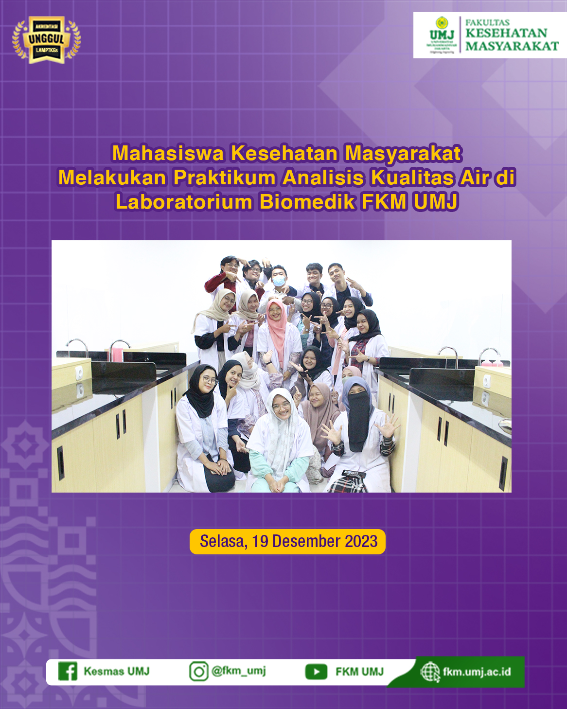 Mahasiswa Kesehatan Masyarakat Melakukan Praktikum Analisis Kualitas Air di Laboratorium Biomedik Fakultas Kesehatan Masyarakat Universitas Muhammadiyah Jakarta