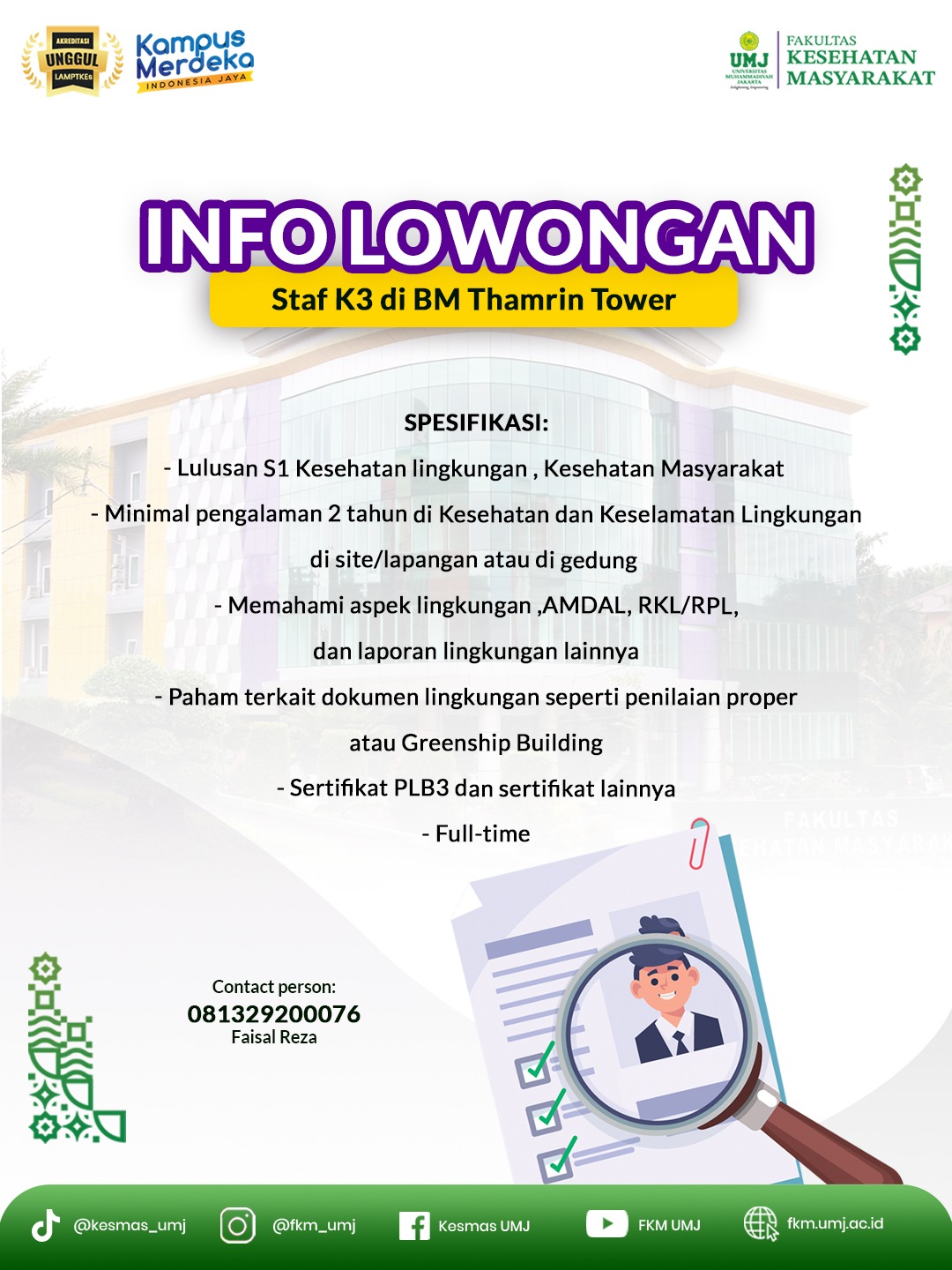 INFO LOWONGAN: Staf K3 di BM Thamrin Tower