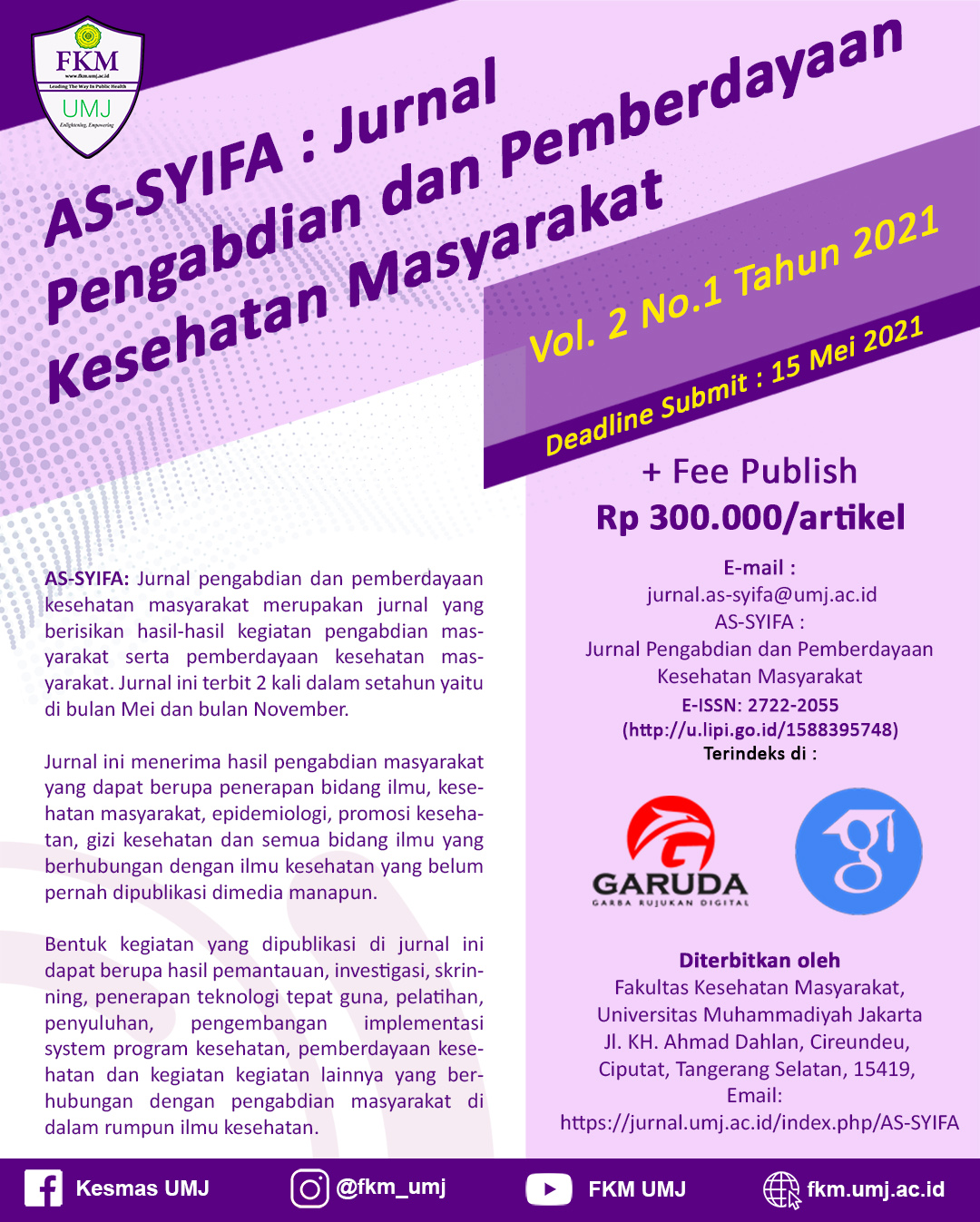 Call For Paper : Jurnal As-syifa (Vol.2 No.1)